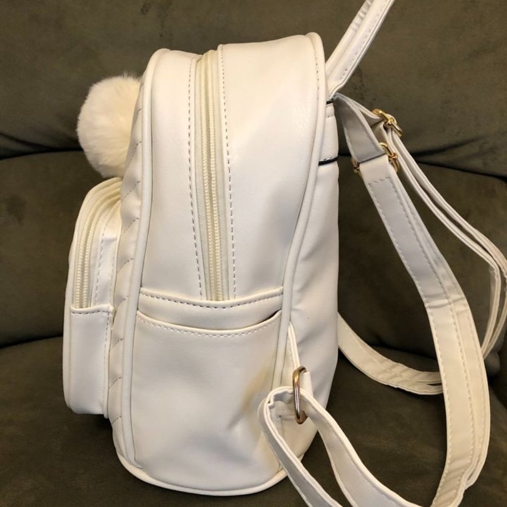 NWOT Mini Backpack Pom Cute Small Backpack Purse Vegan Leather White Cream Bag - Picture 4 of 16